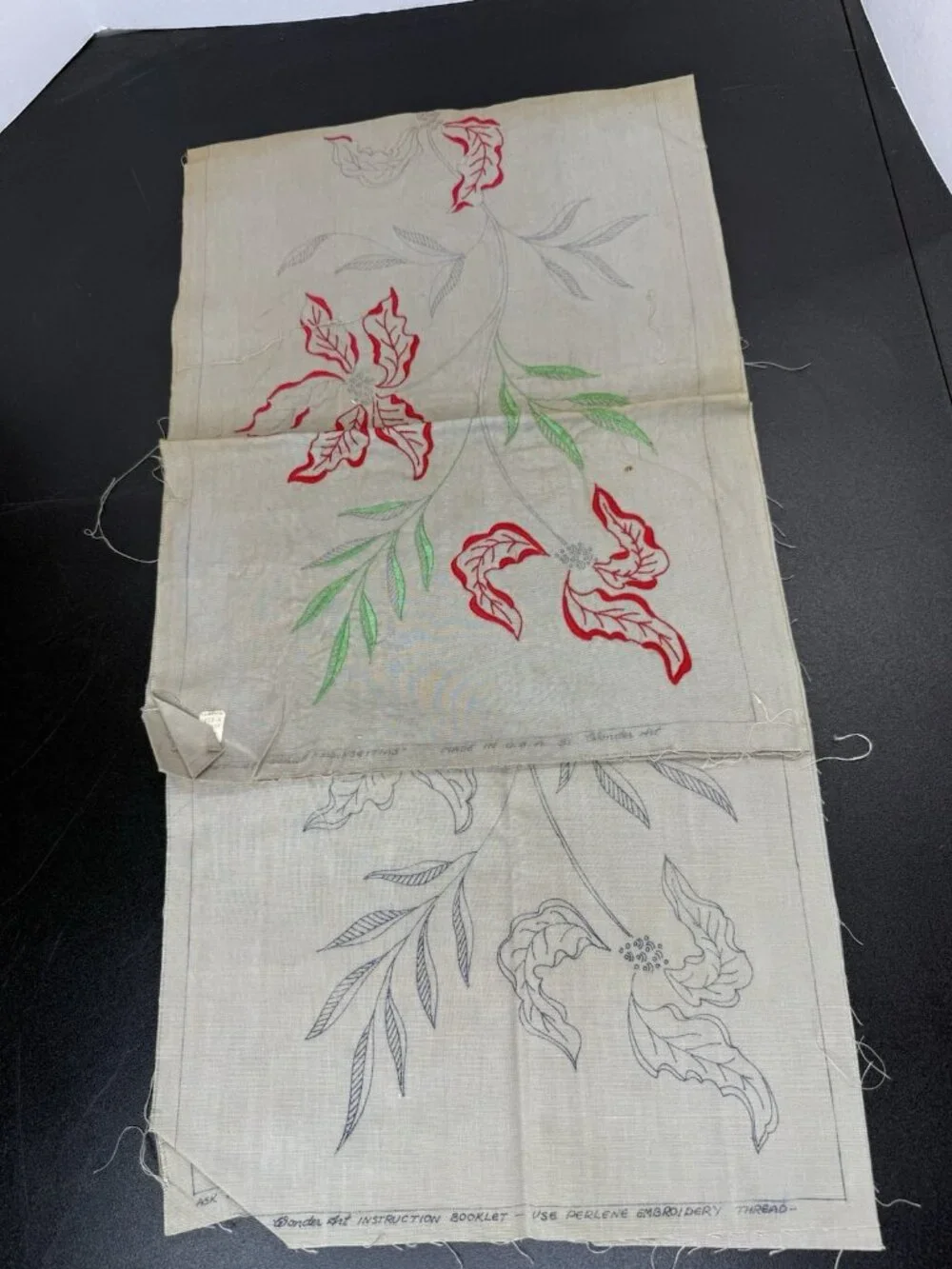 Set If 2 Vintage Embroidery WonderArt Dresser Table Scarf Runners “Poinsettias”
